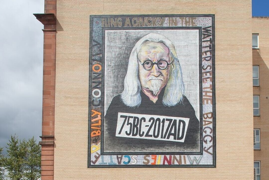 Mural of Billy Connolly on Glasgow's Osborne Street by artist John Byrne.