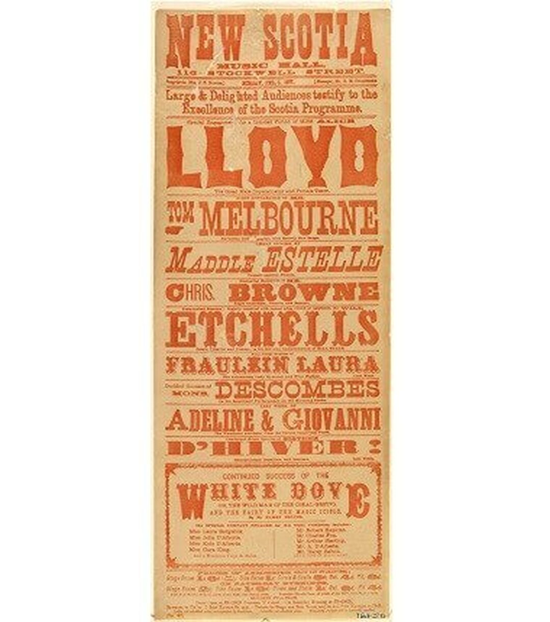 A theatre Poster for the New Scotia Music Hall from 1877